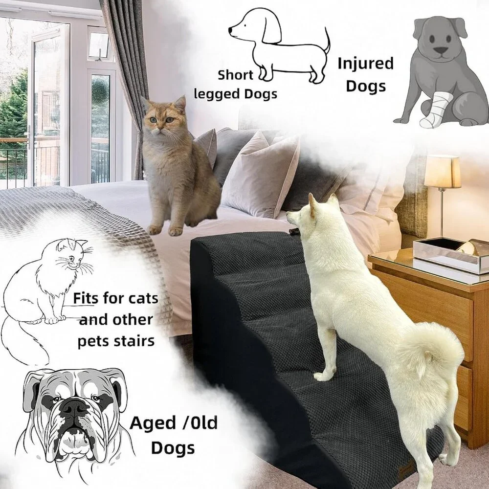 Dog Stairs & Pet Ramp for Small/Large Dogs to High Beds/Couches - 5 Steps 24-inc